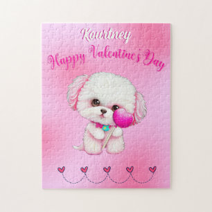 Adorable Maltese Puppy Happy Valentine's Day Jigsaw Puzzle