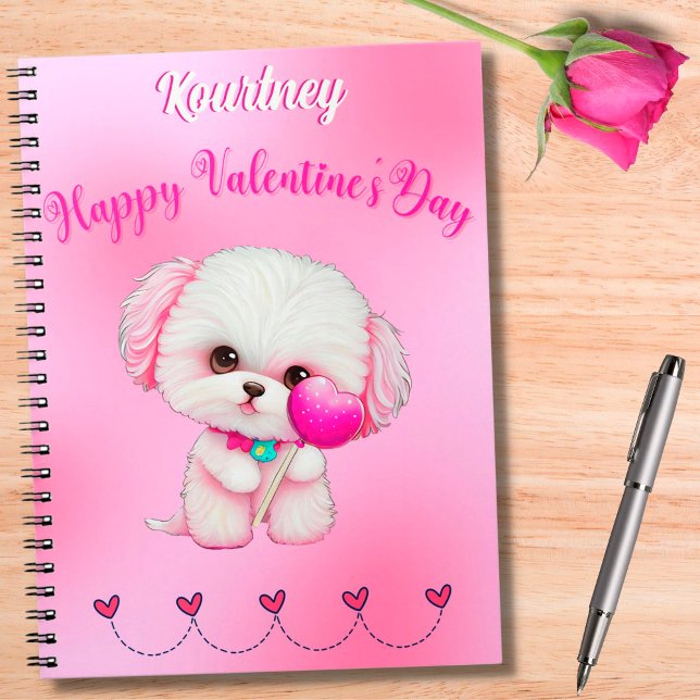 Adorable Maltese Puppy Happy Valentine's Day    Notebook (Creator Uploaded)