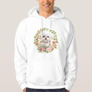 Adorable Maltese Puppy in Bloom, Maltese Dog lover Hoodie