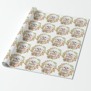 Adorable Maltese Puppy in Bloom, Maltese Dog lover Wrapping Paper