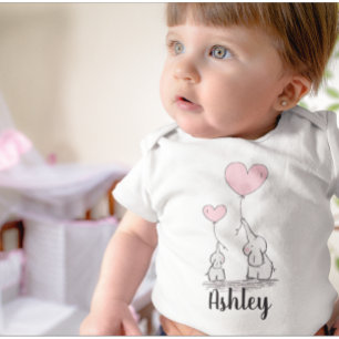 Adorable Mama and Baby Pink Elephant Baby Bodysuit