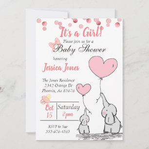 Adorable Mama & Baby Pink Elephants Baby Shower Invitation