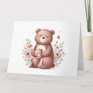 Adorable mama bear with cub card