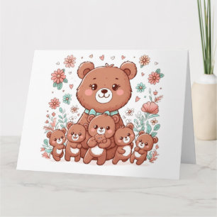 Adorable mama bear with five cubs card