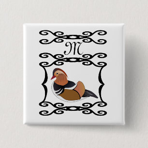 Adorable Mandarin Duck Cartoon Monogram 15 Cm Square Badge