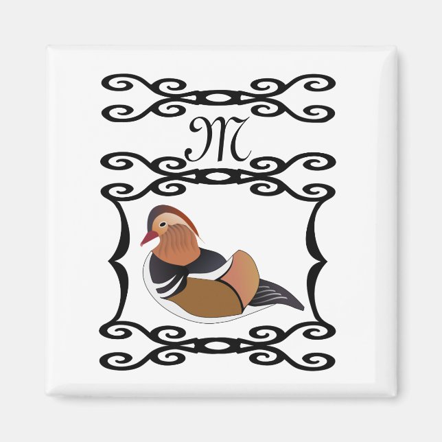 Adorable Mandarin Duck Cartoon Monogram Magnet (Front)