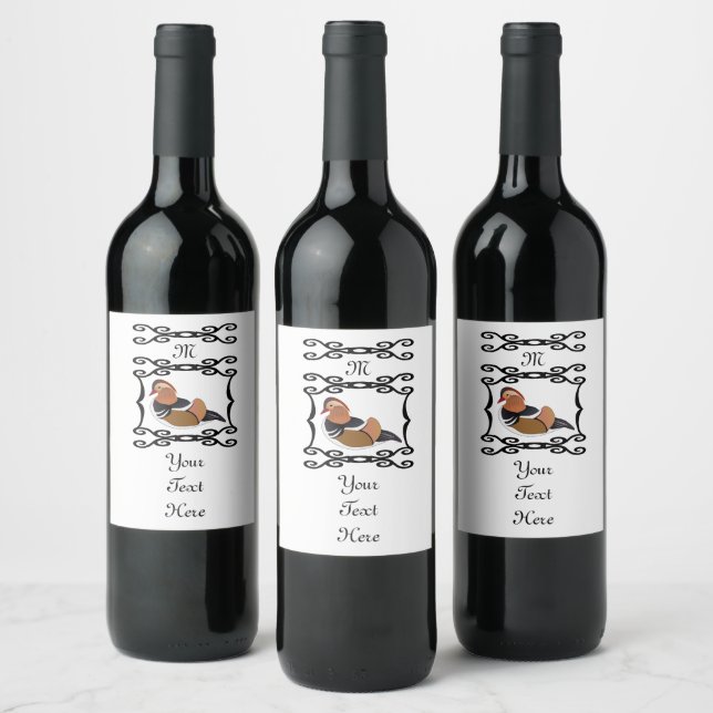 Adorable Mandarin Duck Cartoon Monogram Wine Label (Bottles)
