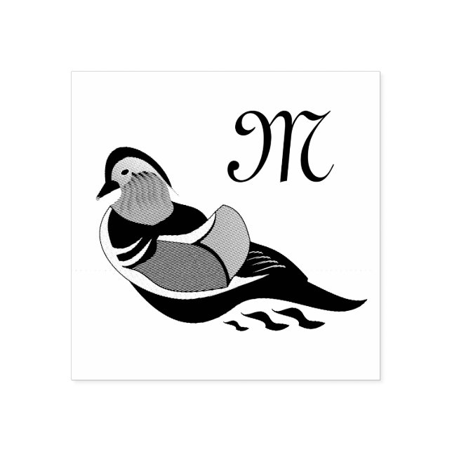Adorable Mandarin Duck Swimming Rubber Stamp (Imprint)