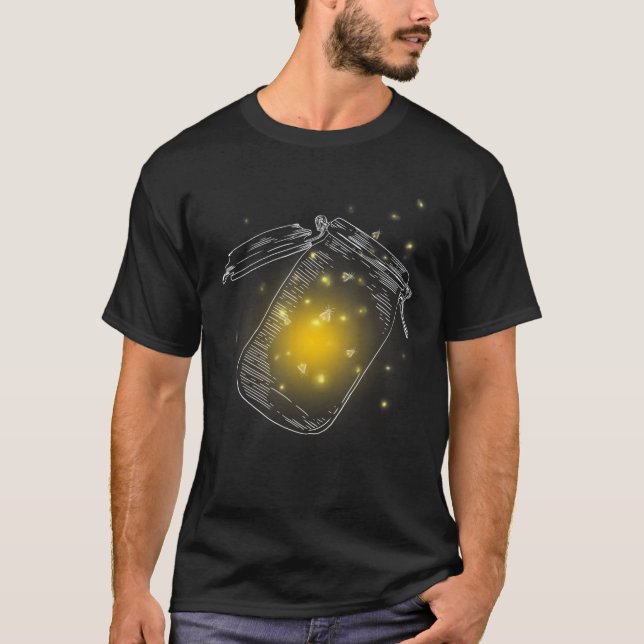 Adorable Mason Jar Fireflies Lightning Bugs Beetle T-Shirt (Front)