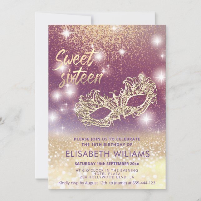 Adorable Masquerade  charming  glittery ombre  Invitation (Front)