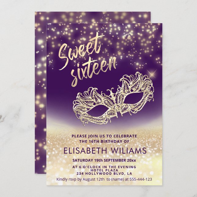 Adorable Masquerade  charming  glittery ombre  Invitation (Front/Back)