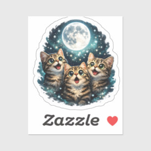 Adorable Meowing Kittens & Full Moon Sticker