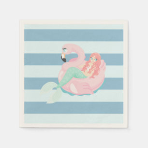 Adorable Mermaid on Light Blue Stripes Napkin