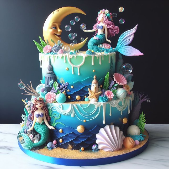 ADORABLE MERMAID THEMED KIDS BIRTHDAY CAKE CARD (Creator Uploaded)