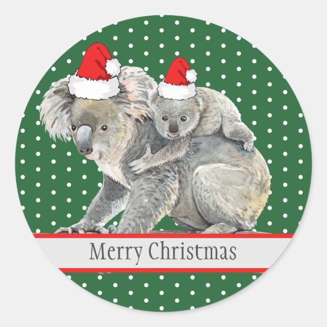 Adorable Merry Christmas Koala Bear Family Classic Round Sticker (Front)