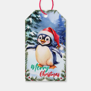 adorable Merry christmas white winter Penguin Gift Tags