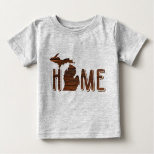 Adorable Michigan is Home   Wood Silhouette   Cute Baby T-Shirt