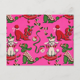 Adorable Mid-century MCM holiday poodles on Pink Postcard