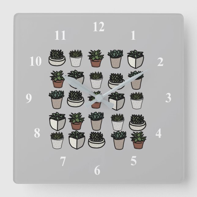 Adorable mini succulent pattern square wall clock (Front)
