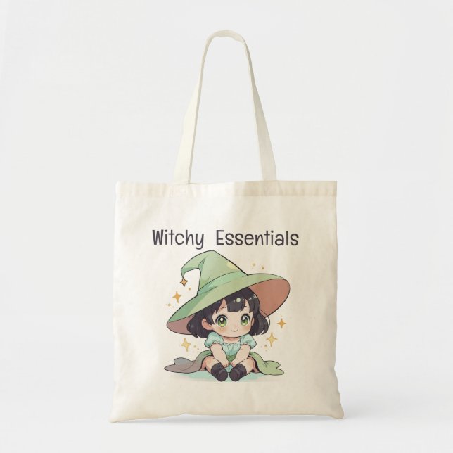 Adorable Mint Green Kawaii Baby Witch Girl  Tote Bag (Front)