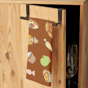 Adorable modern cute baking pattern chef brown tea towel