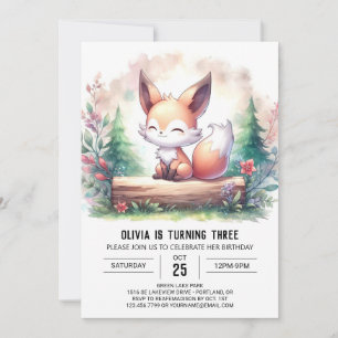 Adorable Modern Fox Birthday digital Invitation