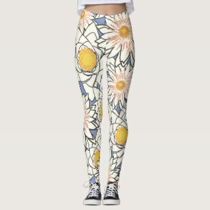 Adorable modern retro flowers l Blue and white Leggings