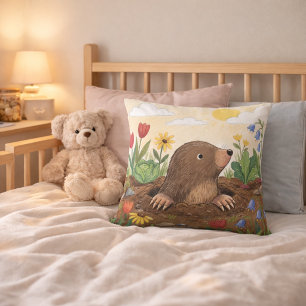 Adorable Mole In The Garden Drawing Kids Cushion