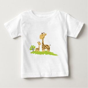 Adorable Mom & Baby Giraffe Green & Yellow T-Shirt