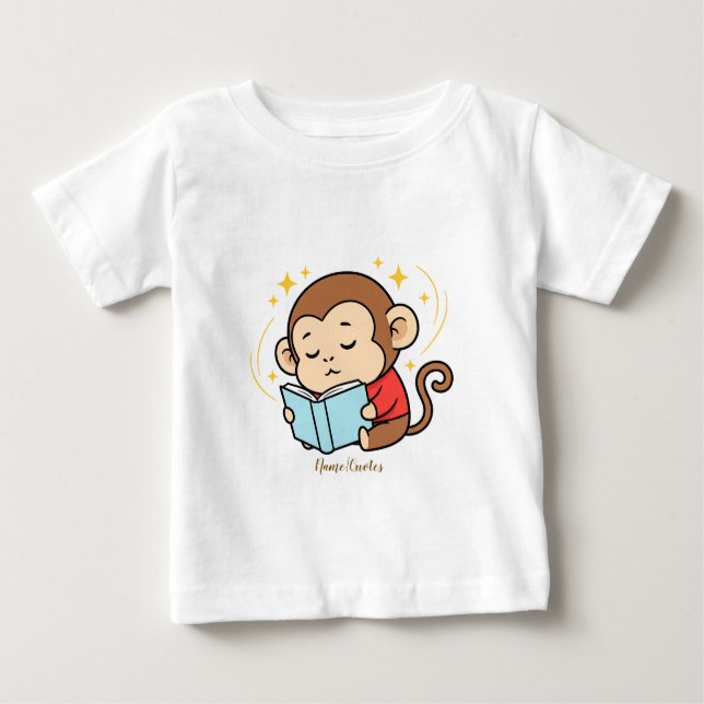 Adorable Monkey Reading Book Baby T-Shirt (Front)