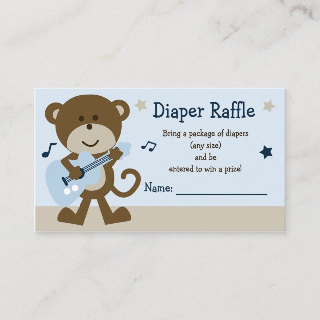 Adorable Monkey Rocker Diaper Raffle Tickets Enclosure Card (Front)