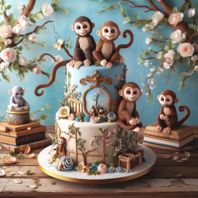 ADORABLE MONKEYS KIDS BIRTHDAY CAKE CARD (Creator Uploaded)
