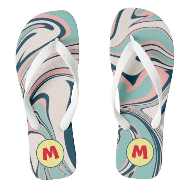 Adorable monogram l Beautiful marble l Blue Thongs (Footbed)