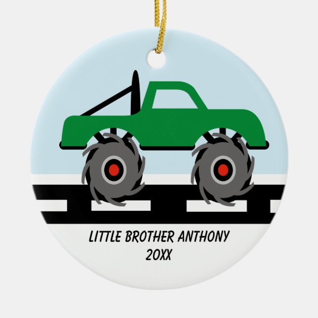 Adorable Monster Truck Little Brother Ornament (Front)