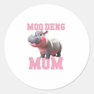 Adorable MOO DENG MOM Baby Hippo Mama Cutest Princ Classic Round Sticker