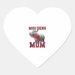 Adorable MOO DENG MOM Baby Hippo Mama Dabbing Prin Heart Sticker