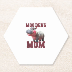 Adorable MOO DENG MOM Baby Hippo Mama Dabbing Prin Paper Coaster