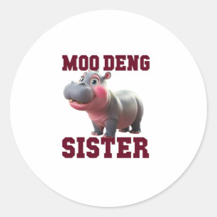 Adorable MOO DENG SISTER Baby Hippo Bestie Princes Classic Round Sticker