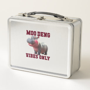 Adorable MOO DENG VIBES ONLY Good Baby Hippo Vibe Metal Lunch Box