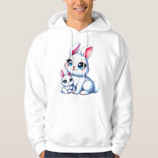 Adorable Mother and Baby Bunny Illustration Hoodie