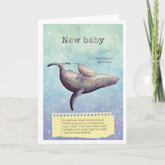 Adorable mother and baby whale. New baby card. Card