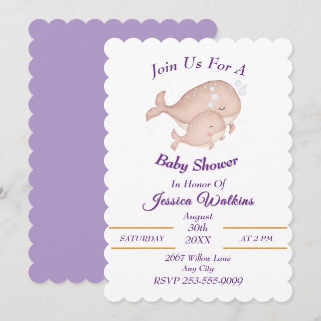 Adorable Mother Baby Whales Baby Shower Invitation (Front/Back)