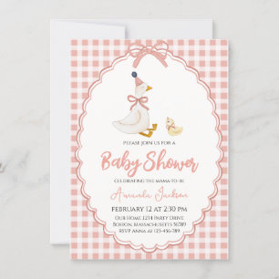 Adorable Mother Goose & Gosling Pink Baby Shower   Invitation