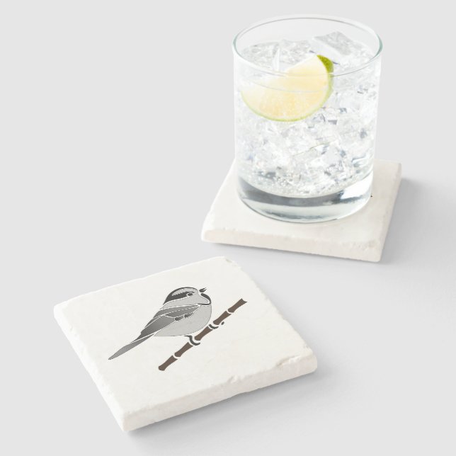 Adorable Mountain Chickadee Bird Illustrated Stone Coaster (Side)