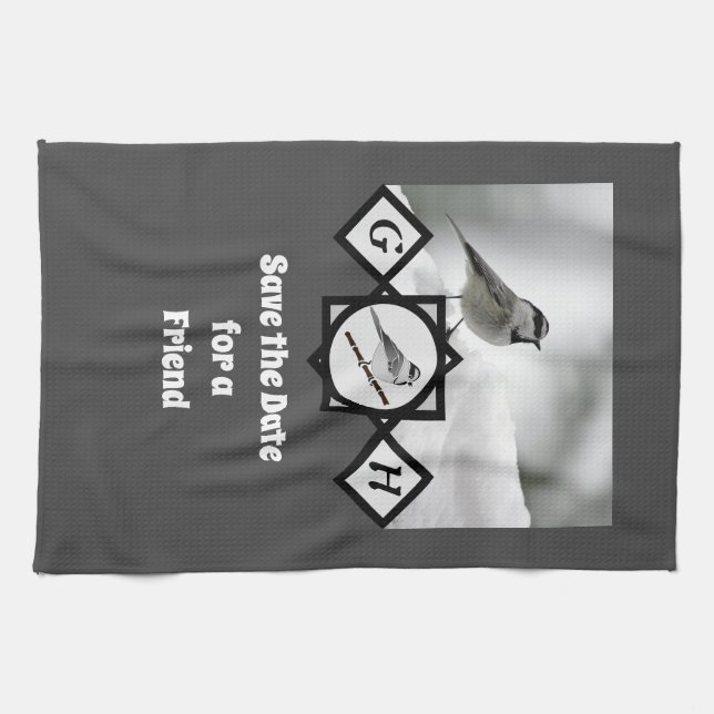 Adorable Mountain Chickadee Monogram Photo Tea Towel (Horizontal)