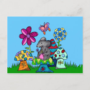 Adorable Mouse Amongst the Mushrooms Postcard