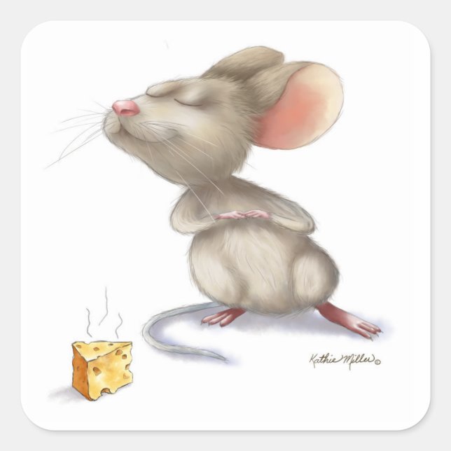 Adorable Mouse and Cheese Cartoon	 Square Sticker (Front)