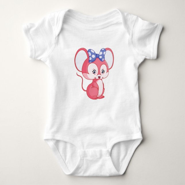 Adorable Mouse: Baby T-Shirt with Bow Design Baby Bodysuit (Front)