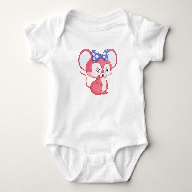 Adorable Mouse: Baby T-Shirt with Bow Design Bodysuit (Front)