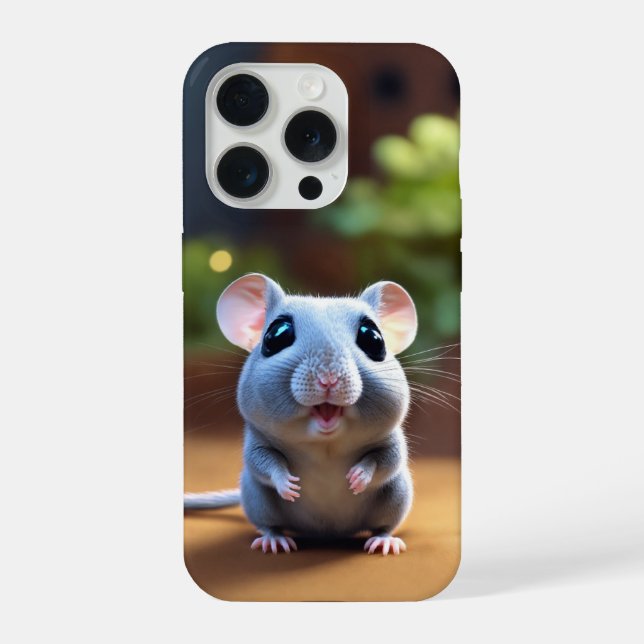 Adorable Mouse Design iPhone 15 Pro Case (Back)